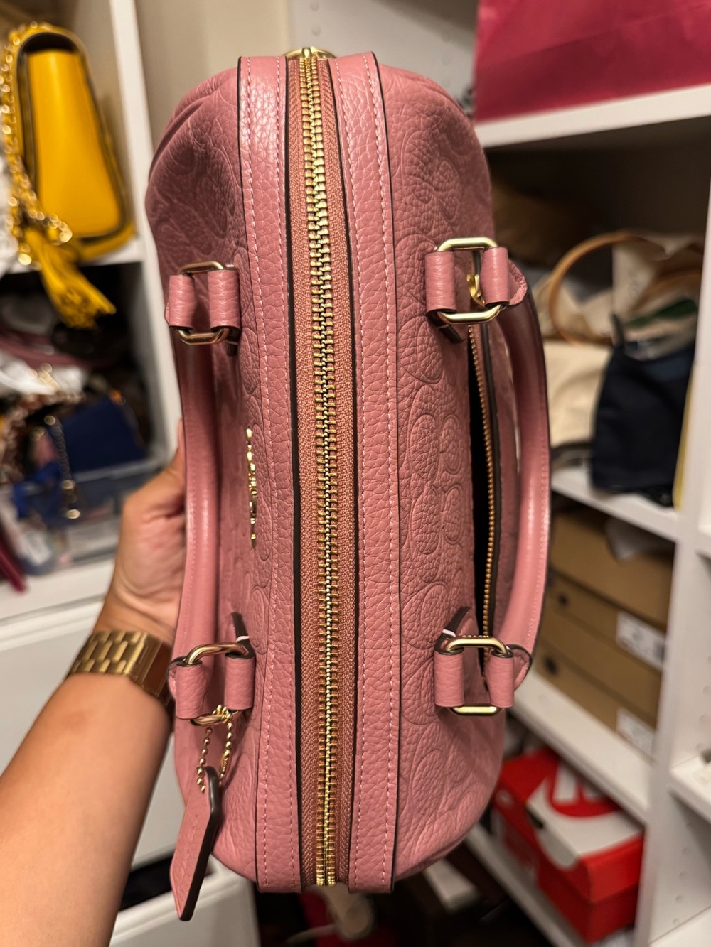 Coach Pink Pebbled Leather Satchel with Coin Pouch - Gold Hardware - Picture 8 of 13